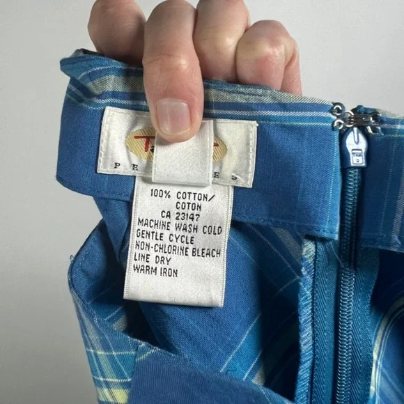Vintage Talbots Petites Skirt Women 10 Blue Green Plaid 100% Cotton A-Line Mini - Picture 4 of 6